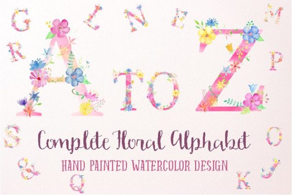 粉色少女心花卉字母合集（A到Z）Pink Floral Alphabet A to Z