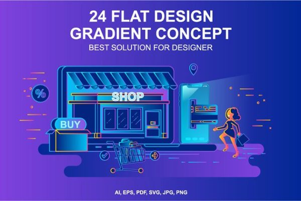 渐变扁平化概念矢量插图 Gradient Flat Design Concepts缩略图 渐变扁平化概念矢量插图 Gradient Flat Design Concepts