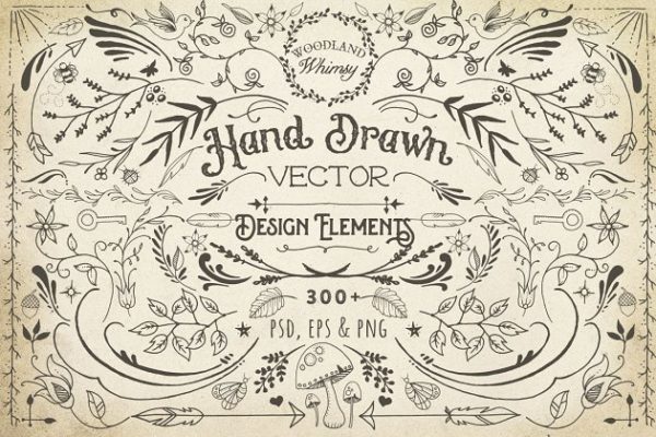 “林地奇想”手绘花纹矢量设计装饰元素 Hand Drawn Vector Design Elements