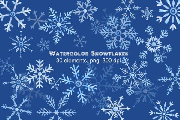 手绘水彩雪花剪贴画合集 Watercolor Snowflake Clipart