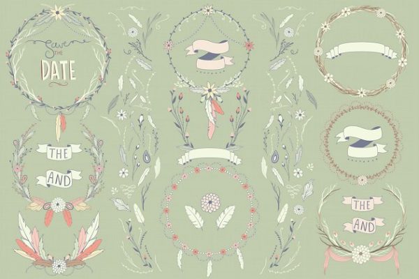 波西米亚风花环&印花剪贴画系列 Boho Wreaths & Florals Collection缩略图 波西米亚风花环&印花剪贴画系列 Boho Wreaths & Florals Collection