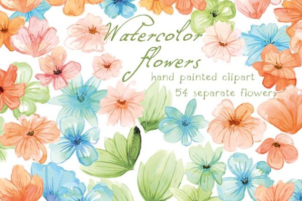 浅色调水彩花卉插画素材 Watercolor Flowers, Floral缩略图 浅色调水彩花卉插画素材 Watercolor Flowers, Floral