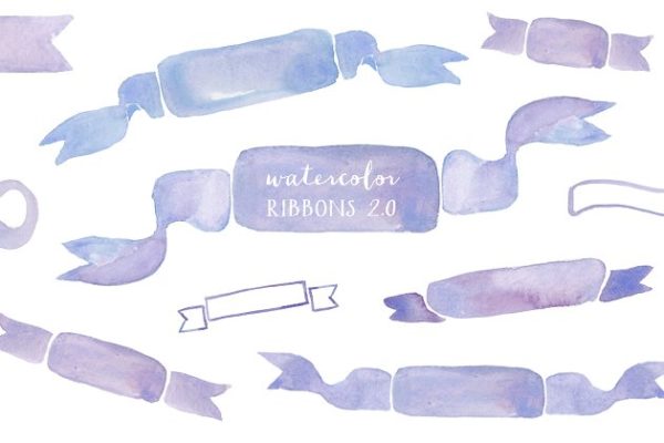淡紫色手绘水彩丝带元素 Watercolor Ribbons Ver 2.0