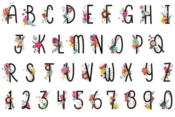 漂亮的手绘花卉字母&数字 Floral Letters & Numbers Vector, PNG缩略图 漂亮的手绘花卉字母&数字 Floral Letters & Numbers Vector, PNG