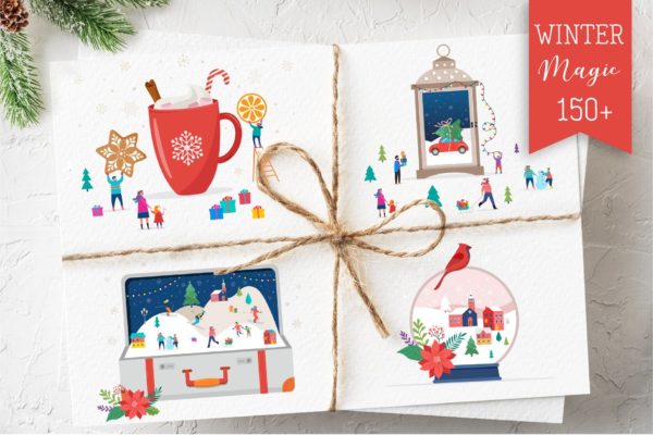 充满冬季魔力的圣诞节日手绘插画 Winter Magic – Christmas scenes缩略图 充满冬季魔力的圣诞节日手绘插画 Winter Magic – Christmas scenes
