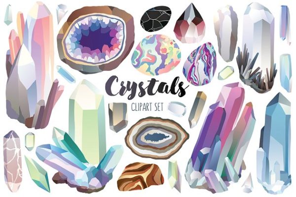 水晶宝石剪贴画素材 Crystals & Gems Clipart Bundle