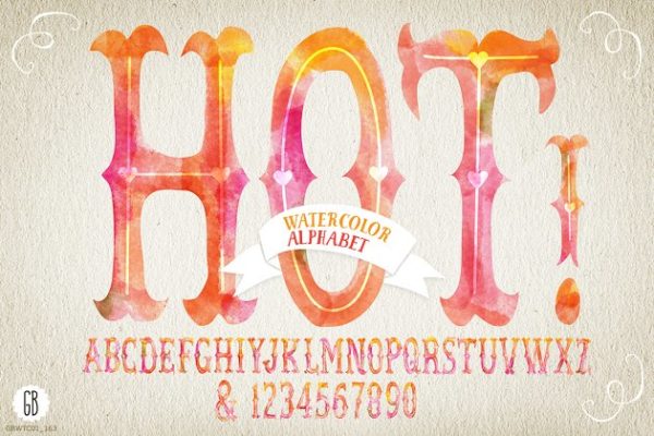 水彩手绘英文字母插画素材 Watercolor alphabet HOT