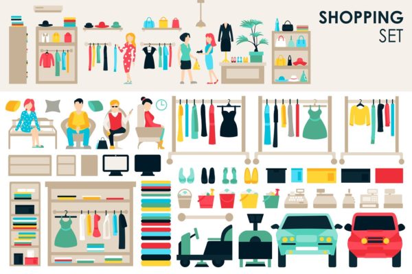 扁平风格购物设计元素合集 Shopping Flat Objects 9 collections