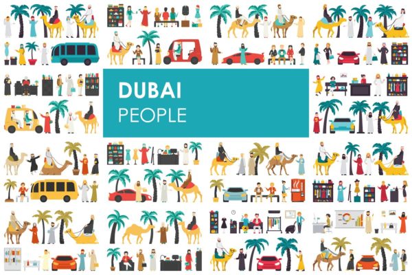迪拜人物风情扁平化设计插画 Dubai – flat people set缩略图 迪拜人物风情扁平化设计插画 Dubai – flat people set