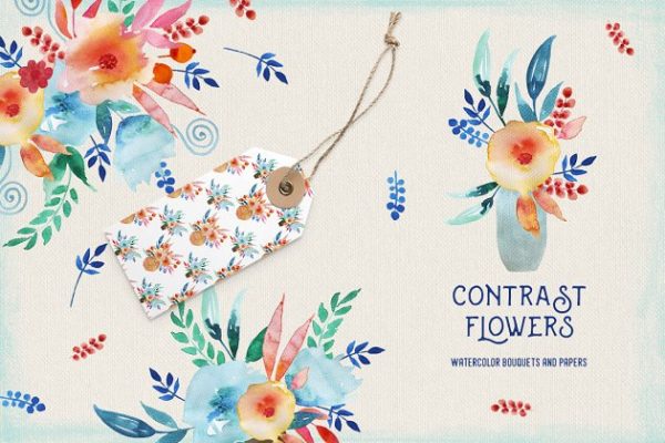 民族风水彩铺满样式花卉剪贴画 Contrast Flowers缩略图 民族风水彩铺满样式花卉剪贴画 Contrast Flowers