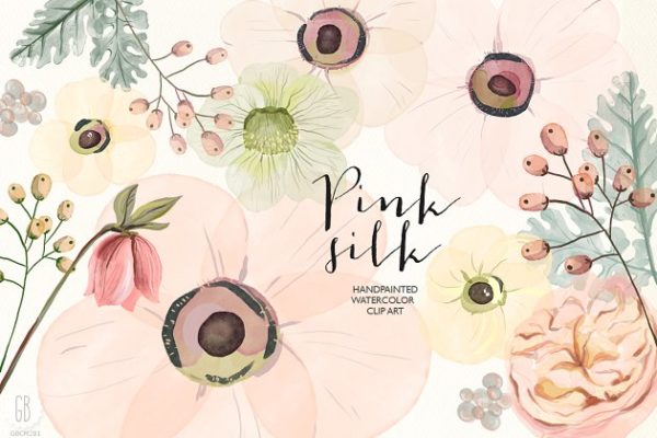 淡色系水彩少女粉植物花卉剪贴画 Watercolor pink silk flowers缩略图 淡色系水彩少女粉植物花卉剪贴画 Watercolor pink silk flowers