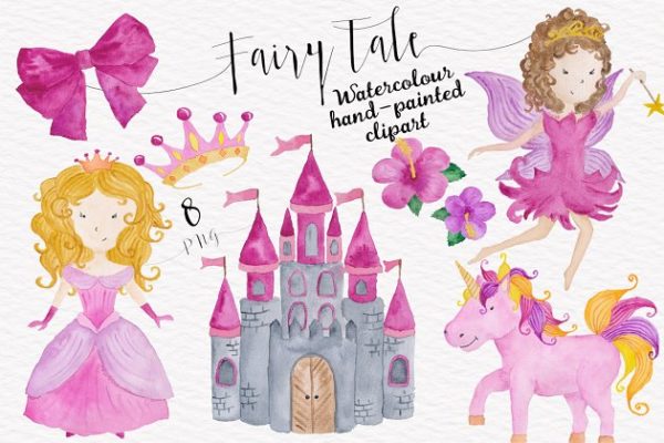 水彩童话主题手绘插画素材集 Fairytale Watercolor Collection