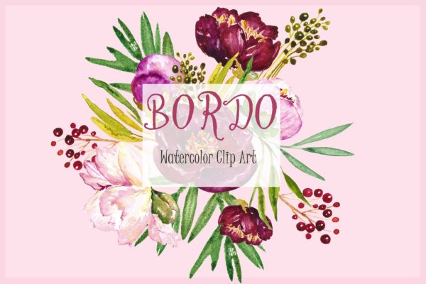 水彩牡丹花卉剪纸艺术数字剪贴画 Peony Bordo. Watercolor Clipart.缩略图 水彩牡丹花卉剪纸艺术数字剪贴画 Peony Bordo. Watercolor Clipart.