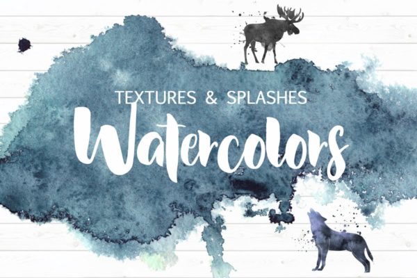 水彩肌理纹理＆水彩飞溅斑点设计素材 Watercolor textures&splashes