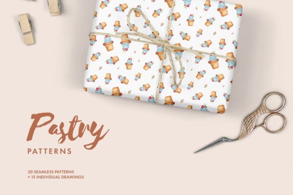 手绘水彩糕点无缝图案合集 Watercolor Pastry Patterns缩略图 手绘水彩糕点无缝图案合集 Watercolor Pastry Patterns