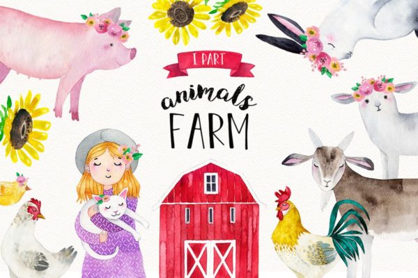 农场家畜动物水彩插画套装Vol.1 FARM ANIMALS watercolor set PART 1缩略图 农场家畜动物水彩插画套装Vol.1 FARM ANIMALS watercolor set PART 1