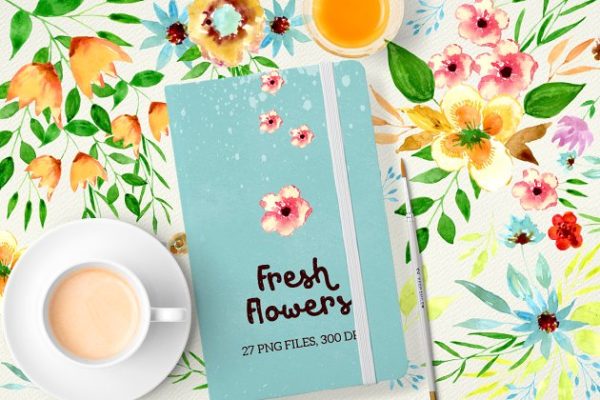 手工彩绘鲜花插画艺术平面设计素材 Fresh Flowers缩略图 手工彩绘鲜花插画艺术平面设计素材 Fresh Flowers