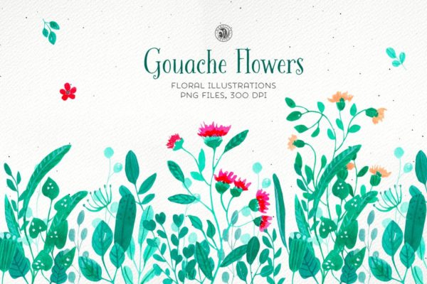 鲜艳水粉花卉插图合集 Gouache Flowers