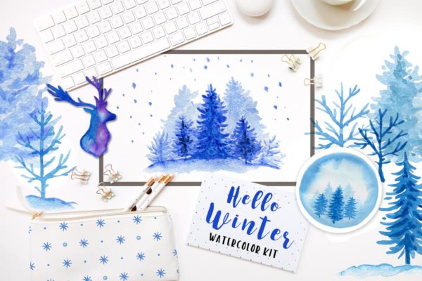 冬季水彩元素设计套装 Winter Watercolor Design Kit缩略图 冬季水彩元素设计套装 Winter Watercolor Design Kit