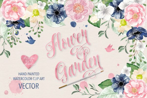 手工绘制水彩花卉矢量插画素材 Vector watercolor color flowers