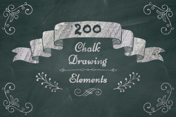 200个高分辨率粉笔画风格装饰元素PNG素材合集 200 High Resolution PNG Elements