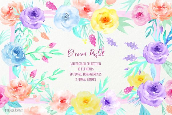梦幻水粉水彩花卉插画系列合集 Watercolor Collection Dream Pastel