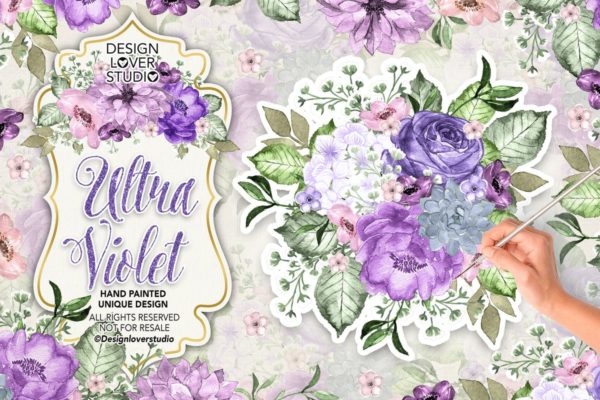 紫罗兰水彩花卉设计插画素材 Ultra violet watercolor design缩略图 紫罗兰水彩花卉设计插画素材 Ultra violet watercolor design