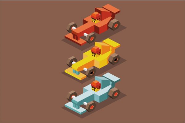 F1方程式赛车队2.5D矢量插画 Formula racing team