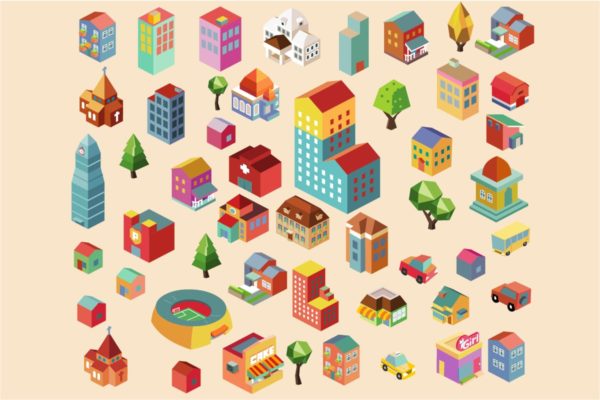 多彩等距离建筑建筑物场景矢量插画v4 Colorful vector isometric buildings缩略图 多彩等距离建筑建筑物场景矢量插画v4 Colorful vector isometric buildings
