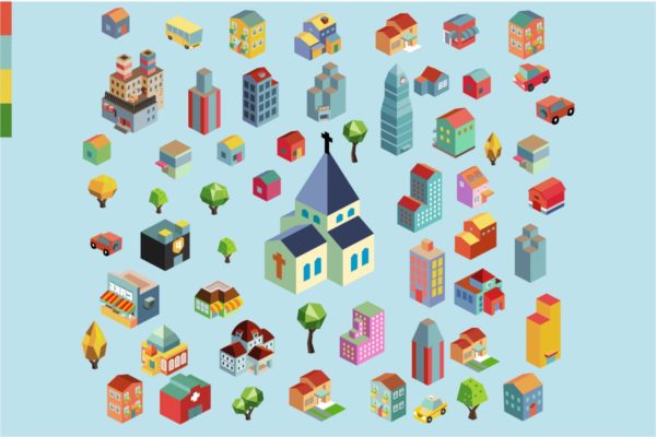 多彩等距城市场景矢量插画v6 Colorful vector isometric building缩略图 多彩等距城市场景矢量插画v6 Colorful vector isometric building