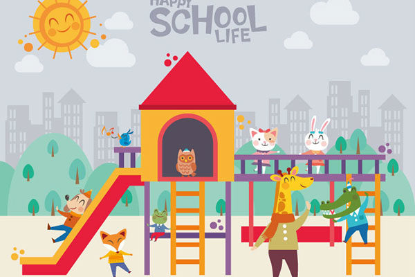 少儿&儿童学校/幼儿园生活主题卡通动物插画素材