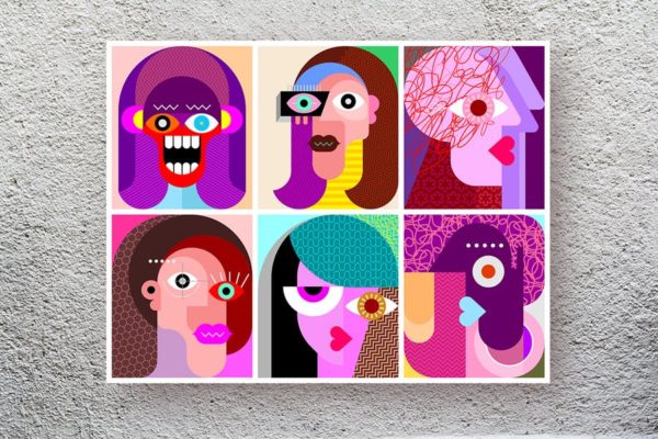 六款抽象女性人脸矢量插画素材 Six Faces / Six Characters vector illustration
