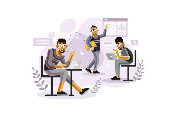 创意办公团队合作卡通矢量插画设计素材 Teamwork at creative office