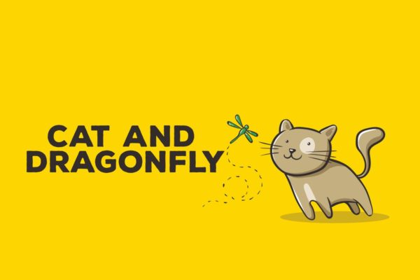 猫咪&蜻蜓矢量插画设计素材 Cat and Dragonfly Illustration Artwork