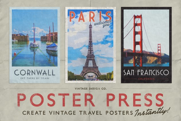 复刻1900\\’s年代明信片风格图层样式 PosterPress for Photoshop