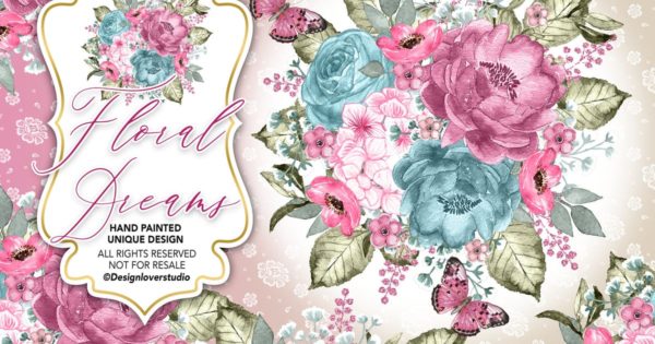 粉红水彩花卉婚礼剪贴画设计素材 Floral Dreams design缩略图 粉红水彩花卉婚礼剪贴画设计素材 Floral Dreams design