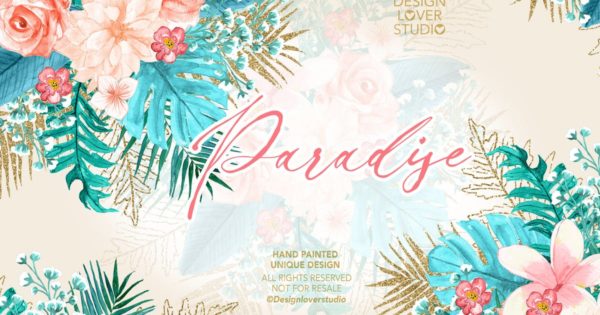 热带花卉植物水彩插画设计素材 Paradise design