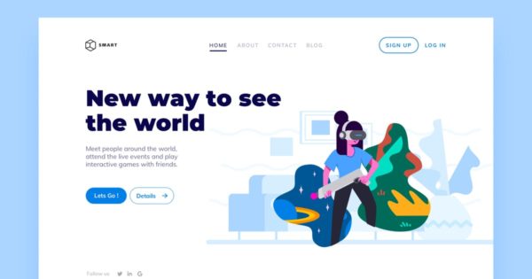 网站着陆页设计VR虚拟现实技术插画素材 VR Landing Page Illustration