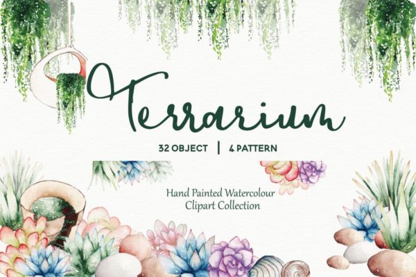 多肉植物水彩手绘图案PNG图片素材 Succulent Terrarium Watercolor缩略图 多肉植物水彩手绘图案PNG图片素材 Succulent Terrarium Watercolor