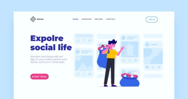 网站着陆页设计社交媒体场景插画模板 Social Landing Page Illustration缩略图 网站着陆页设计社交媒体场景插画模板 Social Landing Page Illustration