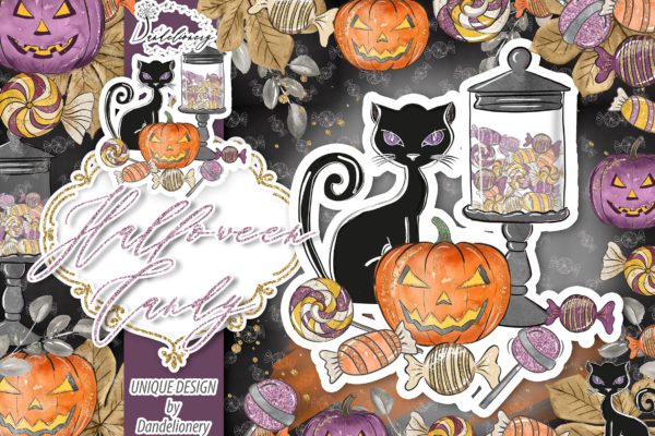 万圣节节日元素手绘图案PNG素材 Halloween Candy design缩略图 万圣节节日元素手绘图案PNG素材 Halloween Candy design