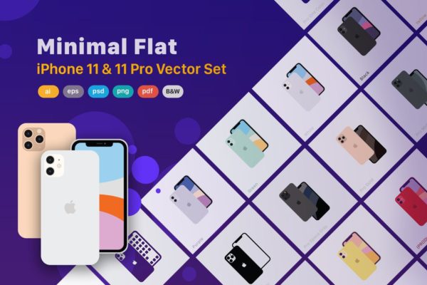 极简设计风格线条填充iPhone 11/11 Pro矢量图形设计素材 Minimal Flat iPhone 11 & 11 Pro Vector Set