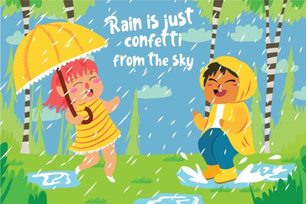 夏天雨季主题儿童矢量插画素材 Raining – Vector Illustration缩略图 夏天雨季主题儿童矢量插画素材 Raining – Vector Illustration