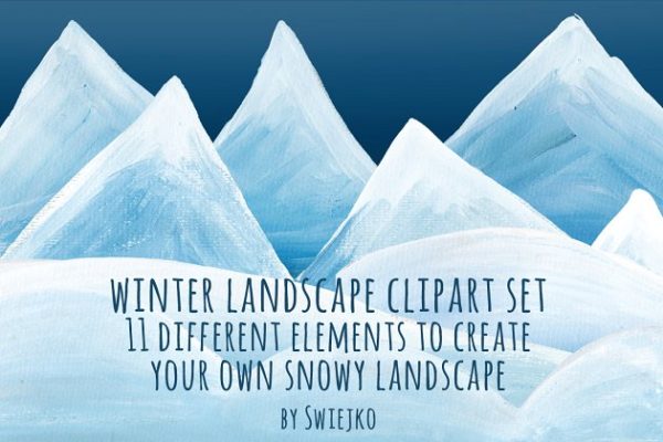 圣诞手绘水粉雪景-剪贴画  Snowy Landscape – clipart