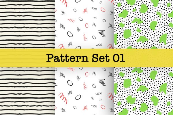 手绘图案矢量图案纹样设计素材v1 Hand-drawn Pattern Set 01