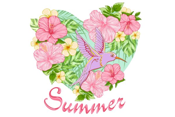 热带花卉与鸟矢量插画素材 Tropical Flowers and Bird