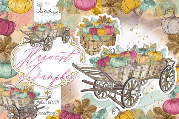 丰收季节秋天农场手绘图案PNG素材 Harvest Pumpkin design