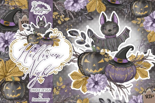 万圣节之夜节日主题水彩手绘剪贴画PNG素材 Halloween Night design缩略图 万圣节之夜节日主题水彩手绘剪贴画PNG素材 Halloween Night design