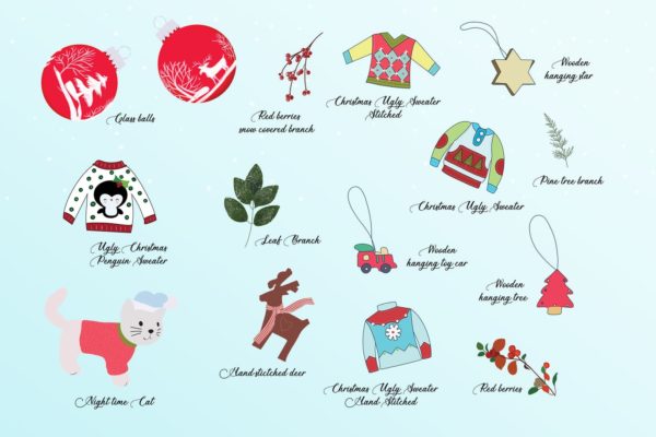 圣诞节主题手绘装饰元素设计素材 Christmas Decoration Elements
