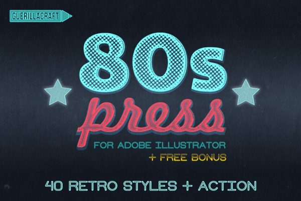 40款80年代复古AI字体样式&动作 80s PRESS for Adobe Illustrator